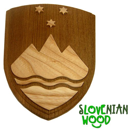 Slovenian coat of arms in inlay technique. Local massive wood.