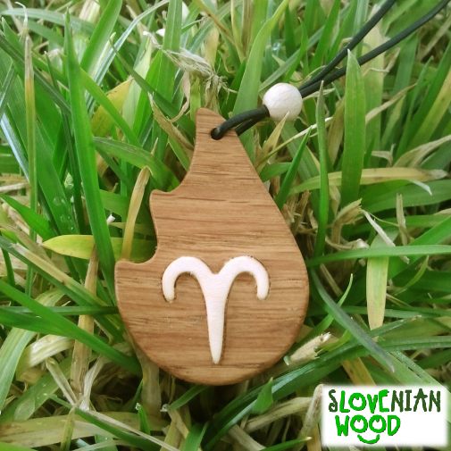 Necklace fire sign aries (zodiac). Maple inlay in oak wood.