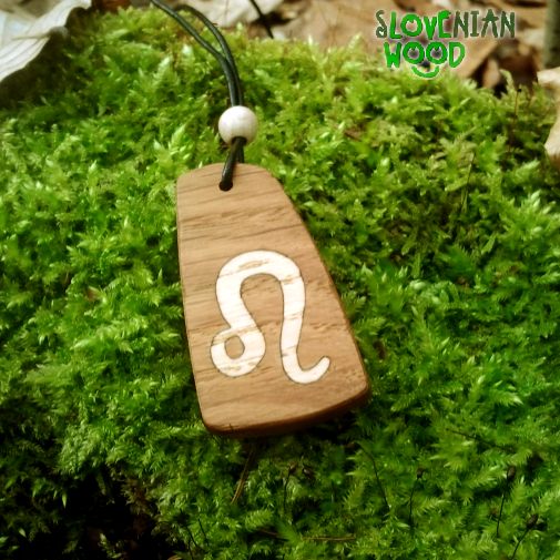 Necklace leo, lion (zodiac). Ash inlay in oak wood.